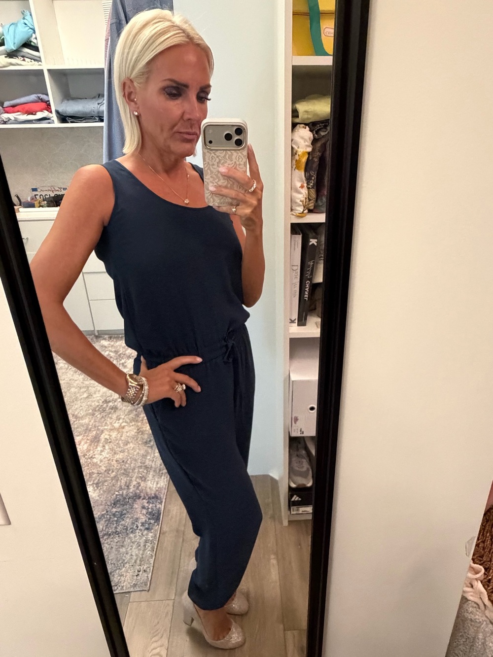CAbi Navy Sleeveless Jumpsuit with Drawstring Waist